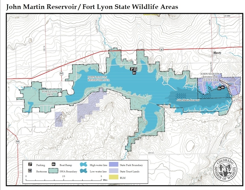 Map of John Martin Reservoir/ Fort Lyon State Wildlife Areas