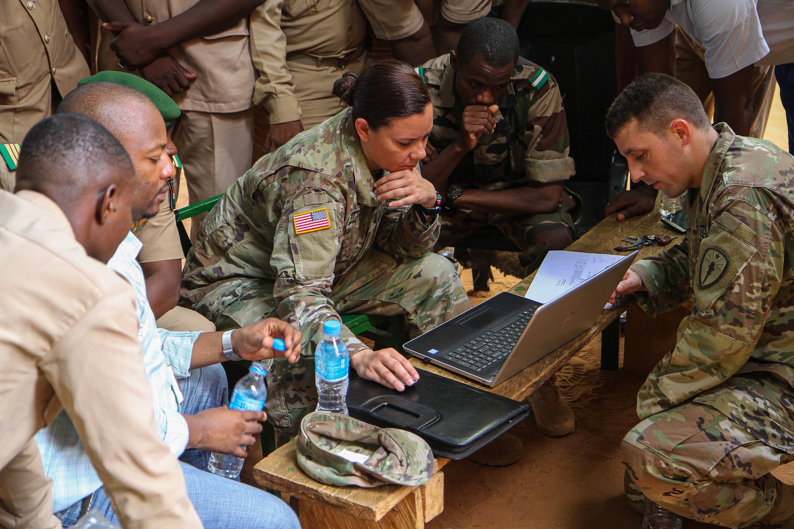 Chief Warrent Officer 2 Tracy Batten, a supervisory equipment specialist, gives a class over Excel and data analysis during the site visit component of Operation Hydrocarbon June 12, 2019 at Camp Badage, Niger. The operation was a five-day exercise with a goal of exchanging tactic, procedures, and techniques for fuel, logistical, and maintenance operations.