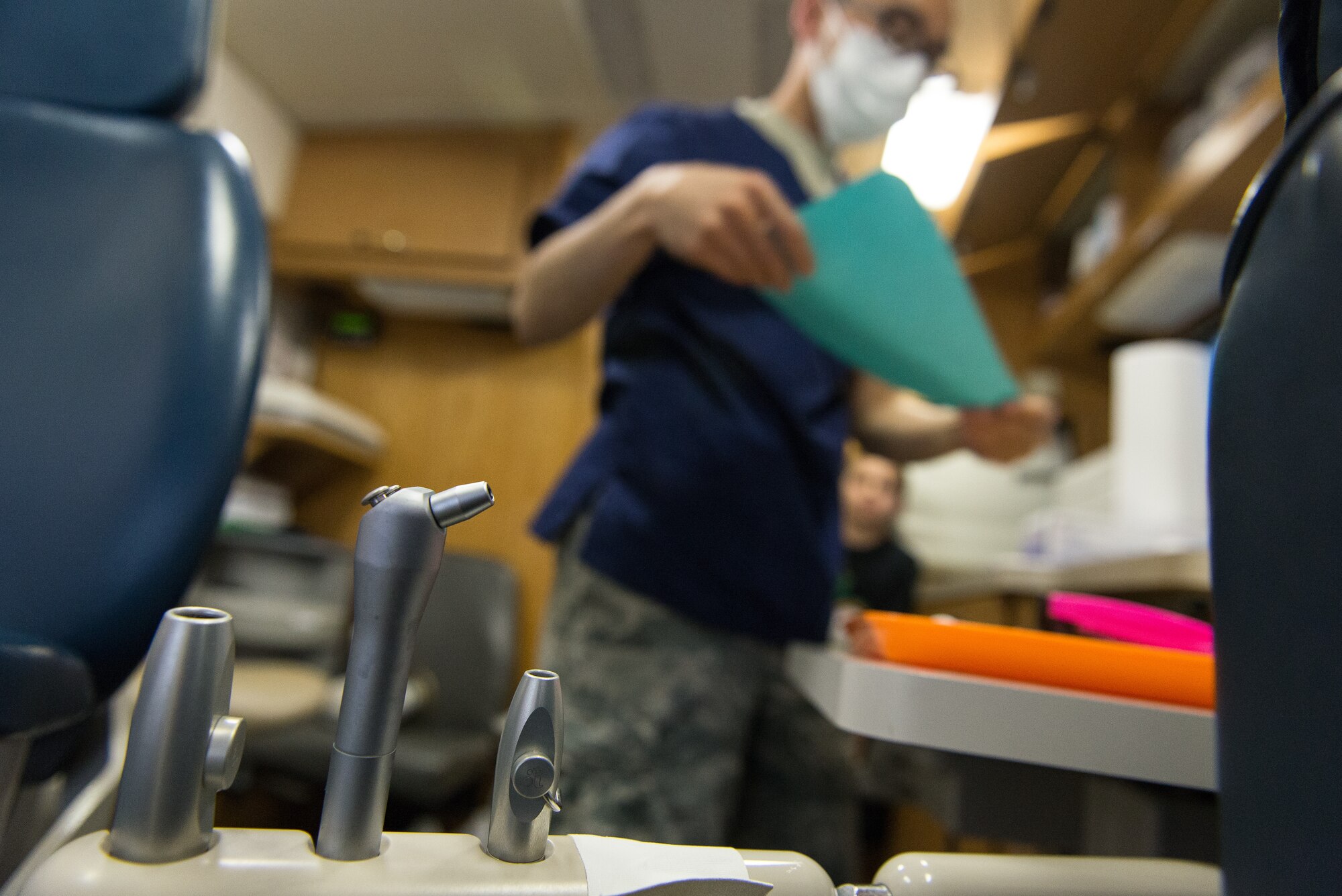U.S. Air Force Tech Sgt. Eddie Perez, a dental technician assigned to the 176th Wing, Alaska Air National Guard, sanitizes equipment at a temporary clinic in Sikeston, Mo., June 19, 2019. U.S. service members deployed to Sikeston as part of a joint service medical exercise that provides training to service members and no-cost medical services to the community. (U.S. Air National Guard photo by Senior Airman Jonathan W. Padish)