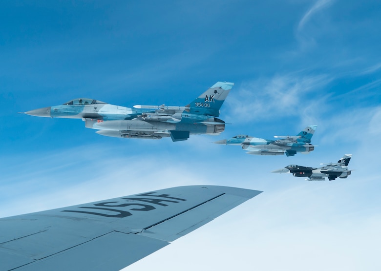 Three Air Force F-16 Fighting Falcons