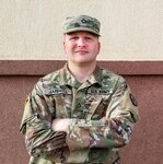 Pvt. 1st Class James Jarrell, an interior electrician in the West Virginia Army National Guard, poses for a photo June 17, 2019. Jarrell works for the RISE West Virginia program to assist West Virginians affected by the devastating 2016 flood.