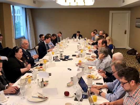 Air Force Gen. Paul J. Selva, the vice chairman of the Joint Chiefs of Staff, details Iranian involvement in oil tanker attacks during remarks at the Defense Writers Group in Washington, June 18, 2019.