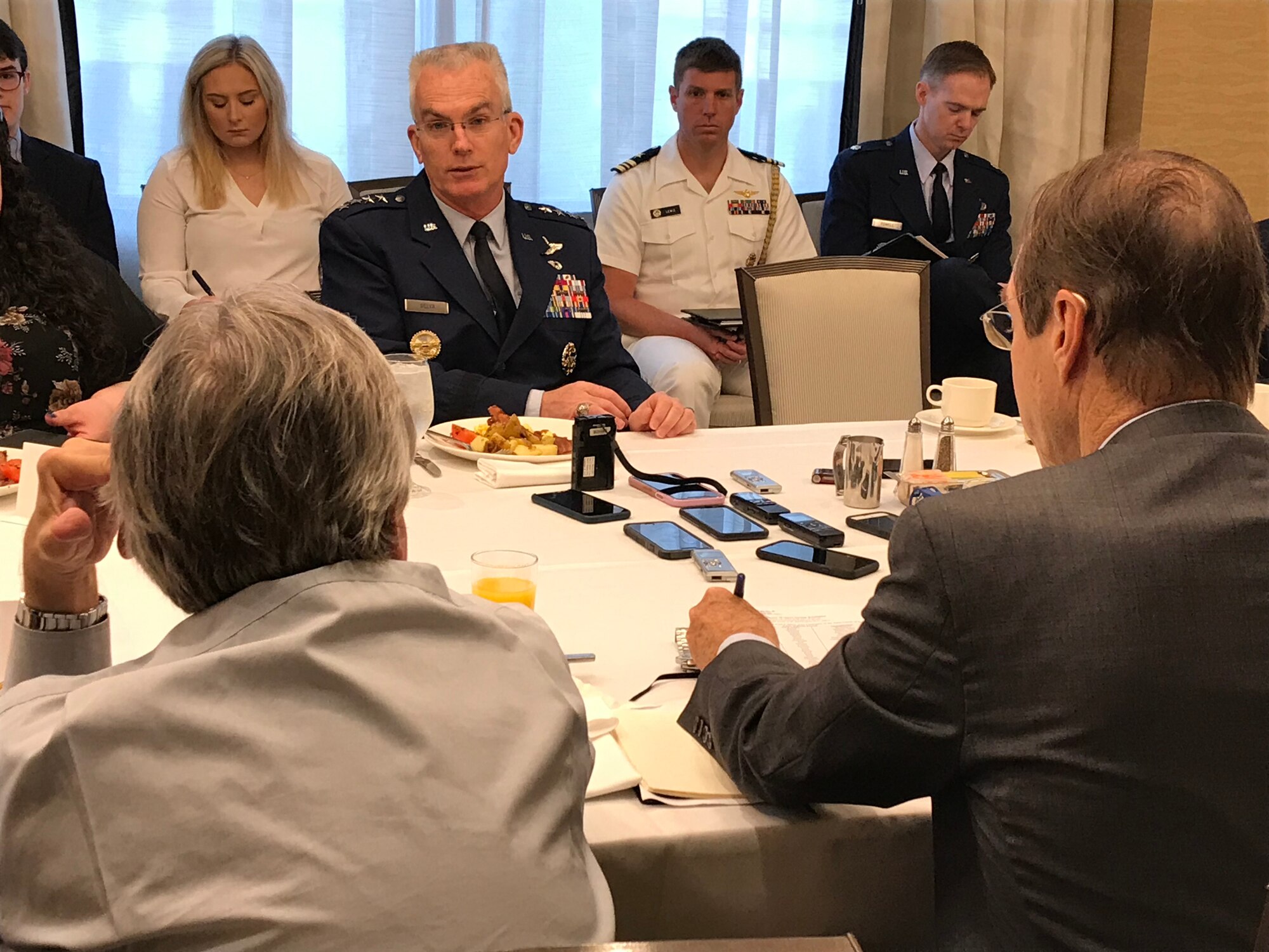 Air Force Gen. Paul J. Selva, the vice chairman of the Joint Chiefs of Staff, details Iranian involvement in oil tanker attacks during remarks at the Defense Writers Group in Washington, June 18, 2019.
