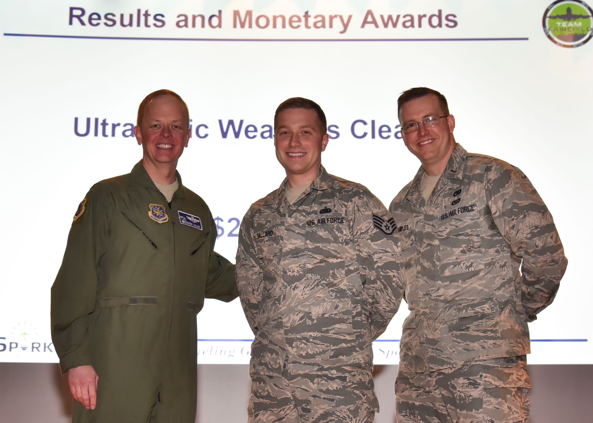 Col. Derek Salmi, Staff Sgt. Kristofer Ballard and 2nd Lt. Phil Samples pose for a photo.