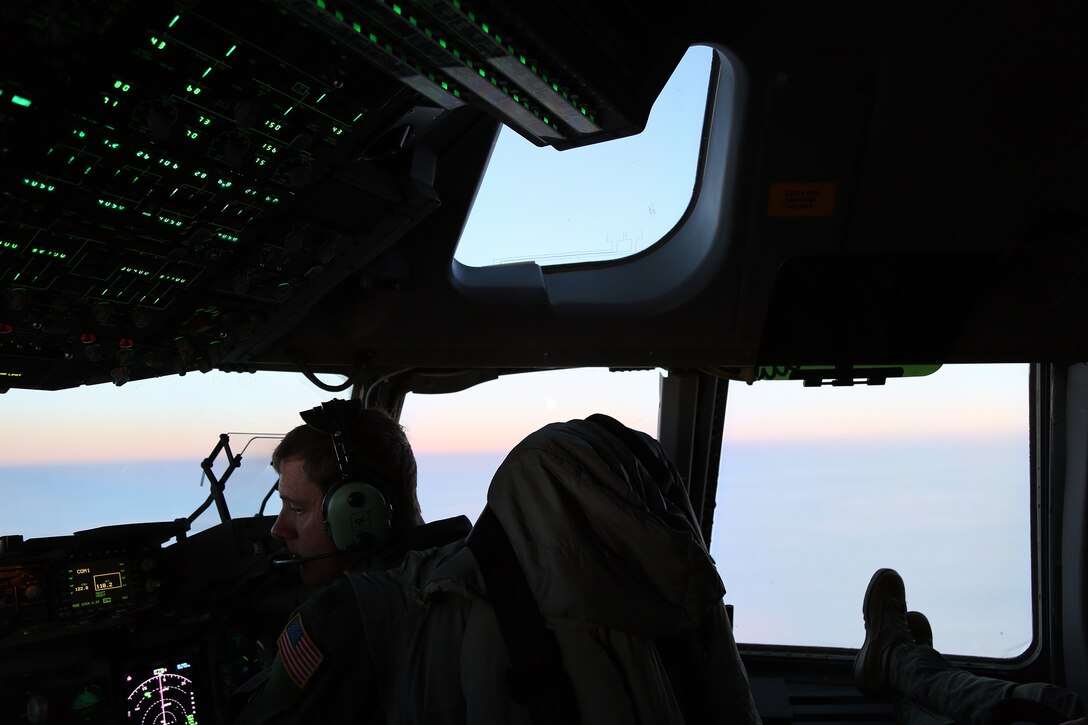 Air Force Reserve Command’s Lt. Col. Jeff Sparrow, 304th Expeditionary Airlift Squadron Operations director, performs navigation checks during the return flight from McMurdo Station, Antarctica, Feb. 22, 2019. Operation Deep Freeze is one of the more challenging U.S. military peacetime missions due to the harsh environment in which it is conducted.