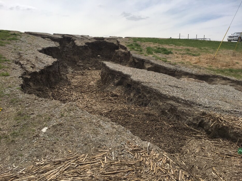 Damaged Levee L561 Apr. 23, 2019 near Hamburg, Iowa.