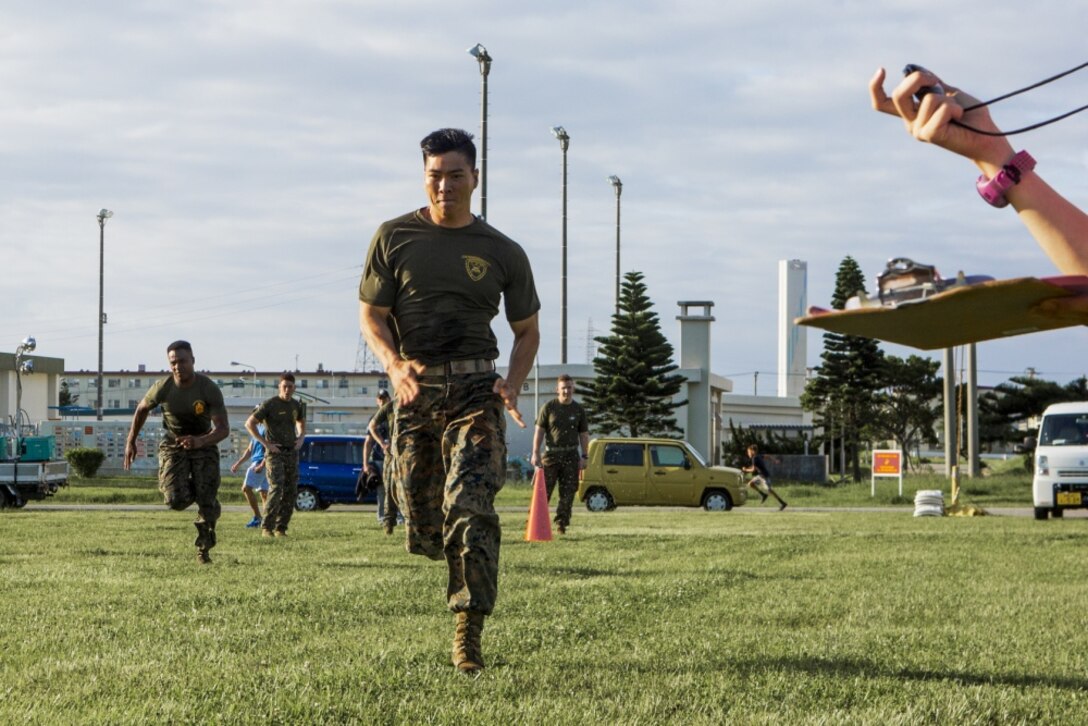 A U.S. Marine with Marine Corps Installations Pacific (MCIPAC), competes in the High Intensity Tactical Training (HITT) Preliminary Challenge on Camp Hansen, Okinawa, Japan, June 15, 2019.