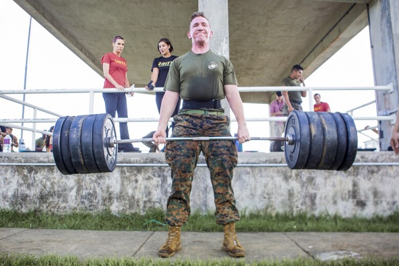 A U.S. Marine with Marine Corps Installations Pacific (MCIPAC), competes in the High Intensity Tactical Training (HITT) Preliminary Challenge on Camp Hansen, Okinawa, Japan, June 15, 2019.