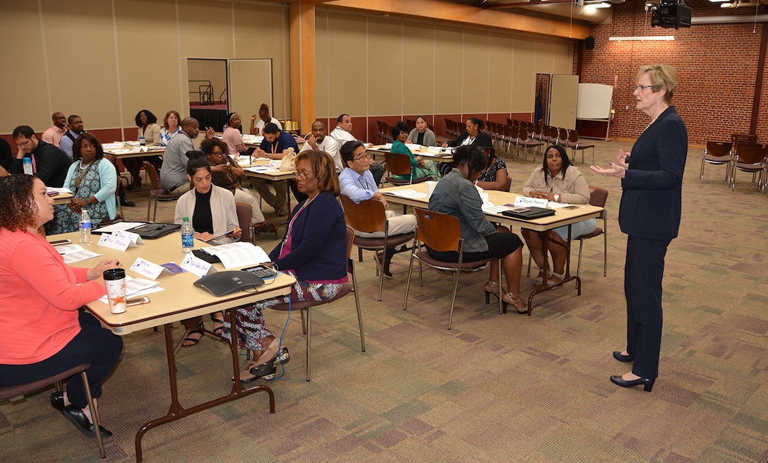 Mentees listen during DLA Aviation Mentoring Program orientation