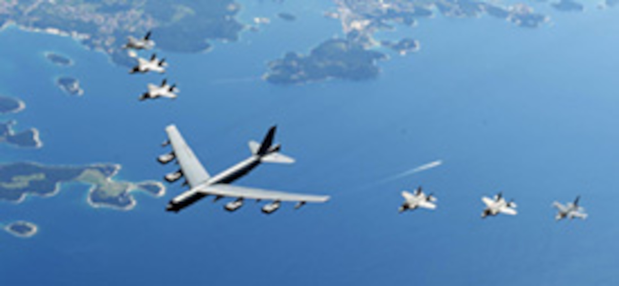 U.S. and Italian Air Forces aircraft consisting of F-35 Lightning IIs, F-16 Fighting Falcons, and a B-52 Stratofortress, fly in formation over the Adriatic Sea during Astral Knight 19, June 4, 2019. Astral Knight is an exercise taking place throughout various locations in Europe, involving over 900 Airmen and supports the collective defense and security of NATO allies and U.S. forces in Europe. (U.S. Air Force photo by Staff Sgt. Joshua R. M. Dewberry)