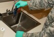 U.S. Air Force Senior Airman Jack Gordon, 20th Medical Group bioenvironmental engineer, tests water contamination levels at Shaw Air Force Base, South Carolina, June 18, 2019.