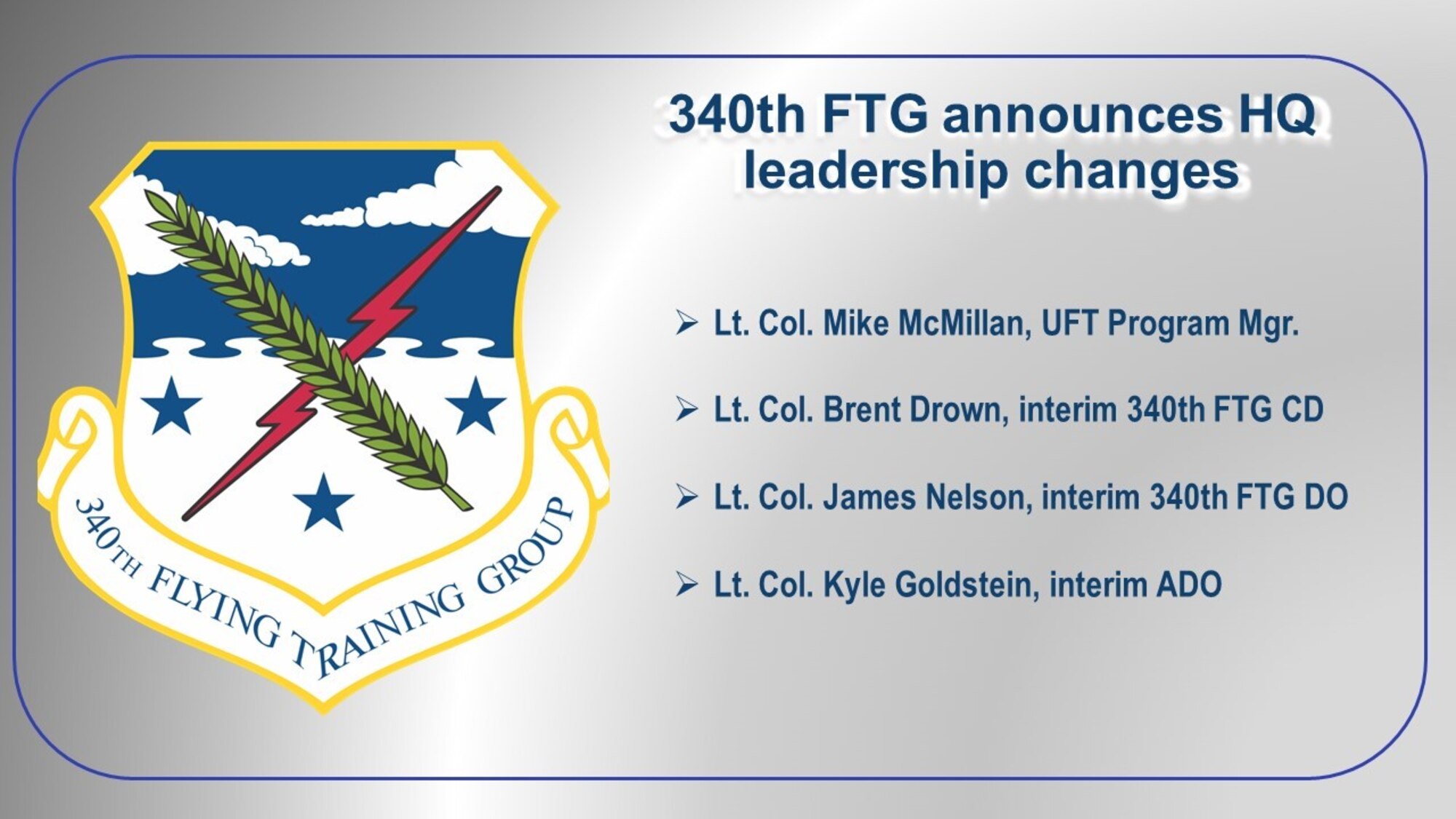 340th FTG announces HQ staff changes