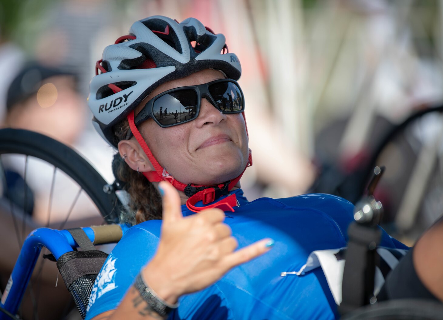 Photo of Kristina Coble, Team Air Force, smiles during the cycling time trials during the 2019 DoD Warrior Games in Tampa, Florida.