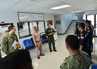 U.S. Navy Rear Adm. Joey Tynch, commander, Task Force 73, speaks to U.S. and Royal Thai Navy (RTN) Sailors at the RTN Submarine Command Team Trainer during Cooperation Afloat Readiness and Training (CARAT) Thailand 2019. (U.S. Navy photo by Mass Communication Specialist 1st Class Greg Johnson)