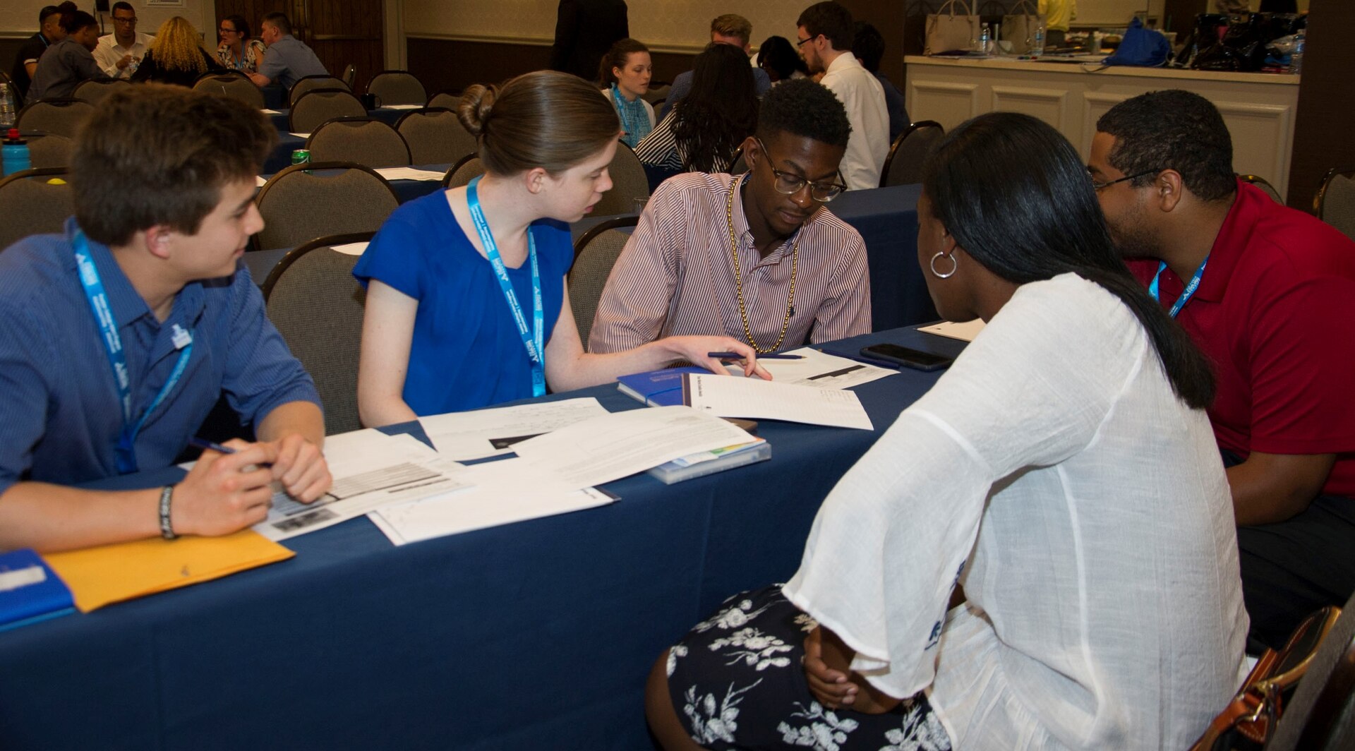 Premier College Interns participate in an exercise during a three-day PCIP symposium in San Antonio May 29-31. Interns were given a scenario and asked to provide a course of action to the group. The PCIP is a 12-week paid intern program is designed to attract full time college students who are seeking a career in Air Force Civilian Service.