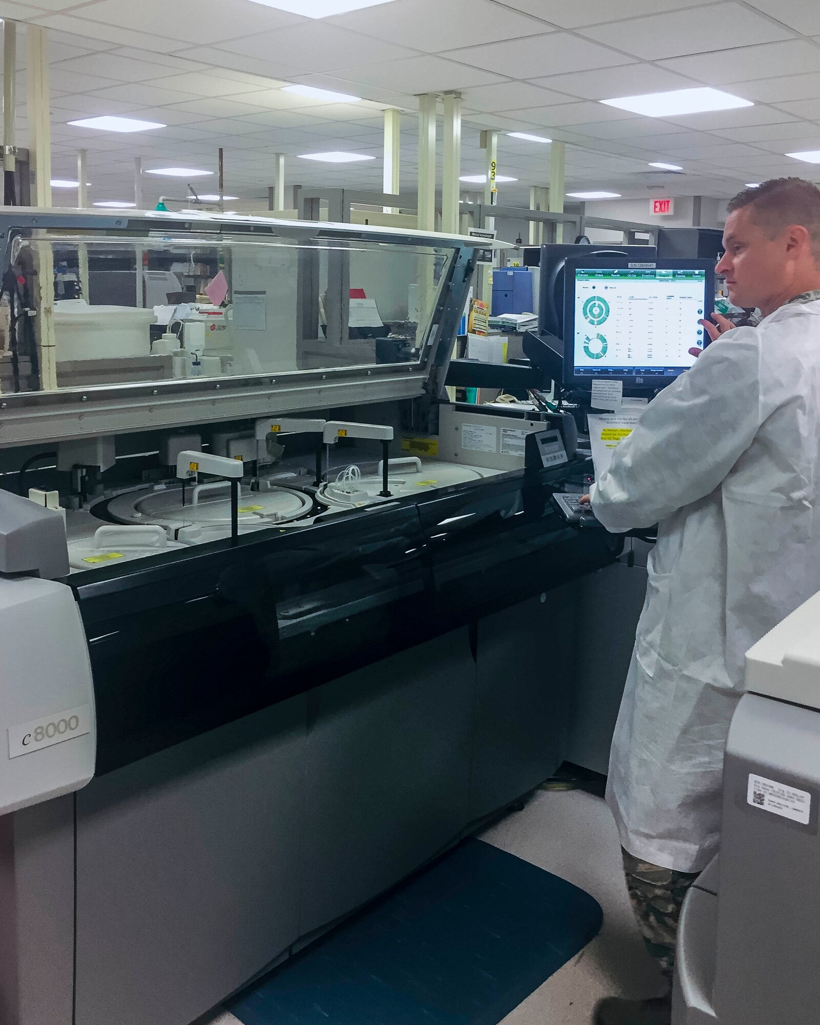 Tech. Sgt. Eric Ferguson, 913th Aerospace Medicine Squadron Lab Technician, works on pathology and lab equipment as part of their readiness training during June 6-15, 2019 at Tripler Army Medical Center, Honolulu. 913th AMDS members partnered with the medical center, which is the only federal tertiary care hospital in the Pacific Basin, focusing on areas such as pathology, blood bank, and clinical labs. (Courtesy photo)