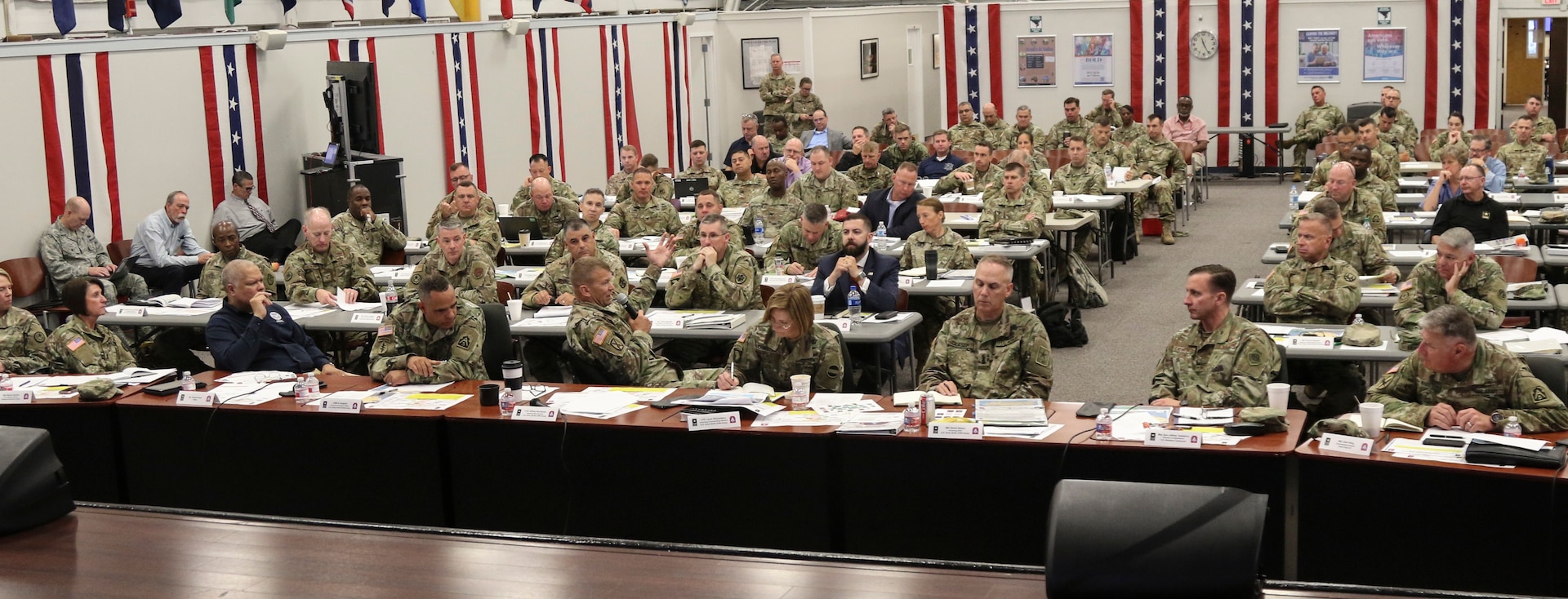 Lt. Gen. Jeffrey S. Buchanan, U.S. Army North commanding general, hosts personnel from federal, state, U.S. Territories and military agencies at the 2019 ARNORTH Hurricane Rehearsal of Concept Drill at Joint Base San Antonio-Fort Sam Houston June 12. The ROC Drill helped synchronize active duty military support efforts with federal, state, territorial and local partners to ensure seamless support in a hurricane response event.