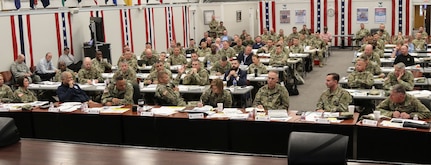 Lt. Gen. Jeffrey S. Buchanan, U.S. Army North commanding general, hosts personnel from federal, state, U.S. Territories and military agencies at the 2019 ARNORTH Hurricane Rehearsal of Concept Drill at Joint Base San Antonio-Fort Sam Houston June 12. The ROC Drill helped synchronize active duty military support efforts with federal, state, territorial and local partners to ensure seamless support in a hurricane response event.