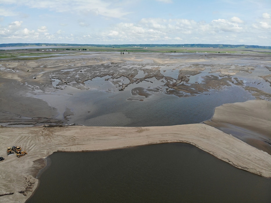 This image from June 22, 2019 shows progress of the water drainage after Levee L575a was closed on June 20.