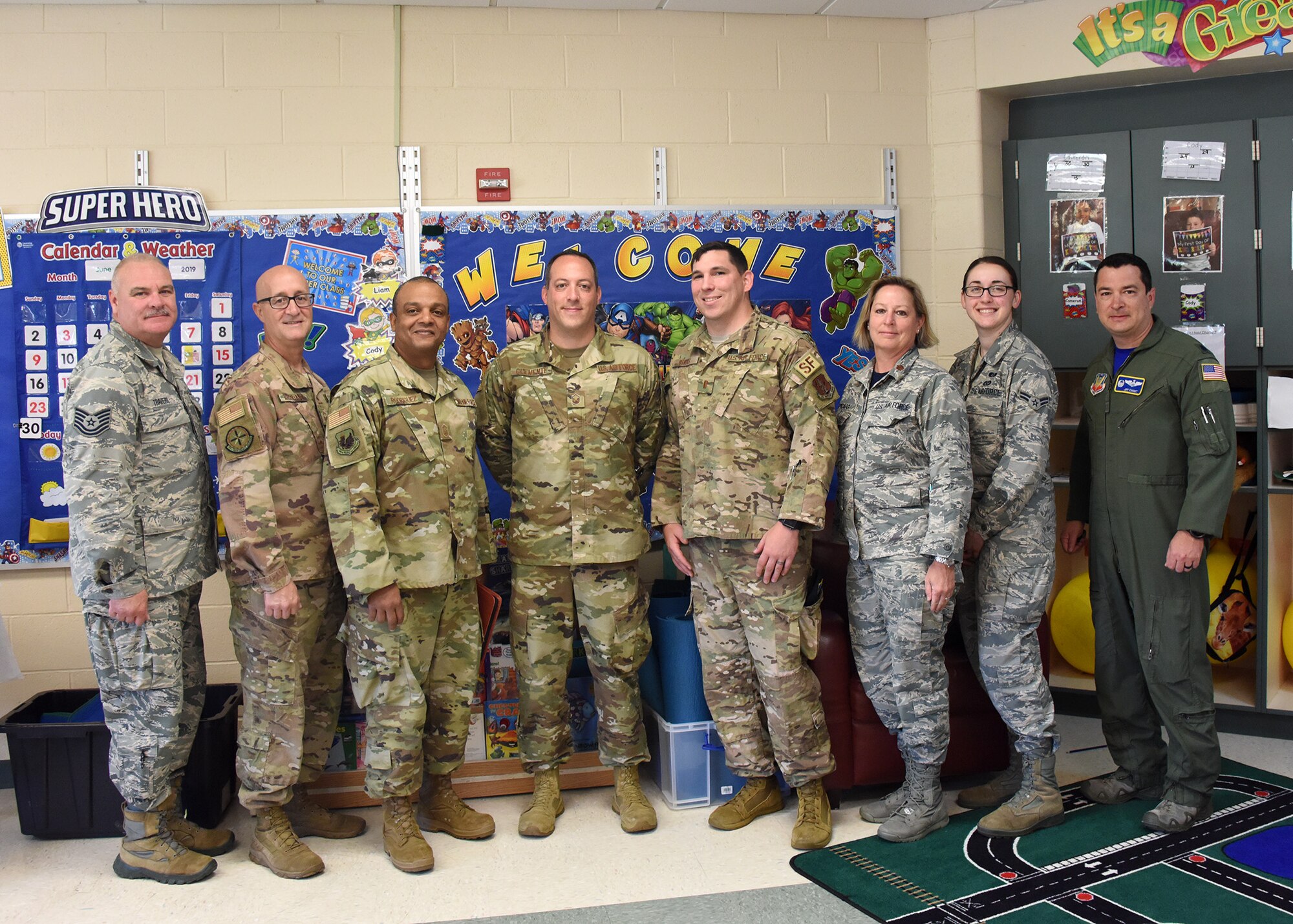 Airmen from the 106th Rescue Wing honored at a local school for Flag Day