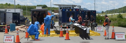 Soldiers and Airmen from the 42nd Civil Support Team are evaluated on core tasks while conducting training at the Buncombe County Training Center June 13 as part of a U.S. Army North validation training exercise in Woodfin, North Carolina.