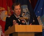 Maj. Gen. Tammy Smith, Department of the Army Deputy G-1, speaks during the Lesbian, Gay, Bisexual, Transgender and Queer Pride Month observance hosted by U.S. Army North at the Fort Sam Houston Theater June 20. LGBTQ pride month was created to honor the 1969 Stonewall riots in Manhattan, New York, considered the turning point for the Gay Liberation Movement in the United States.