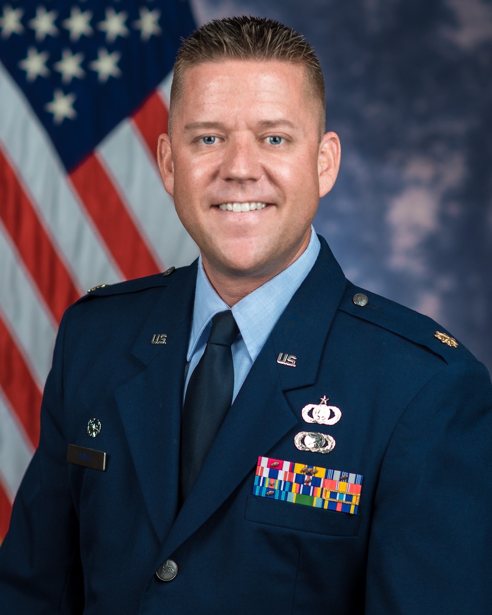 Official photo of Major Dustin Doyle, Commander with The United States Air Force Band of the West, Joint Base San Antonio-Lackland, Texas.