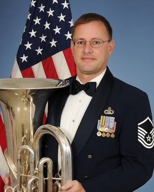 Official photo of MSgt John Rider, Tubisist with The United States Air Force Band of the West, Joint Base San Antonio, Texas