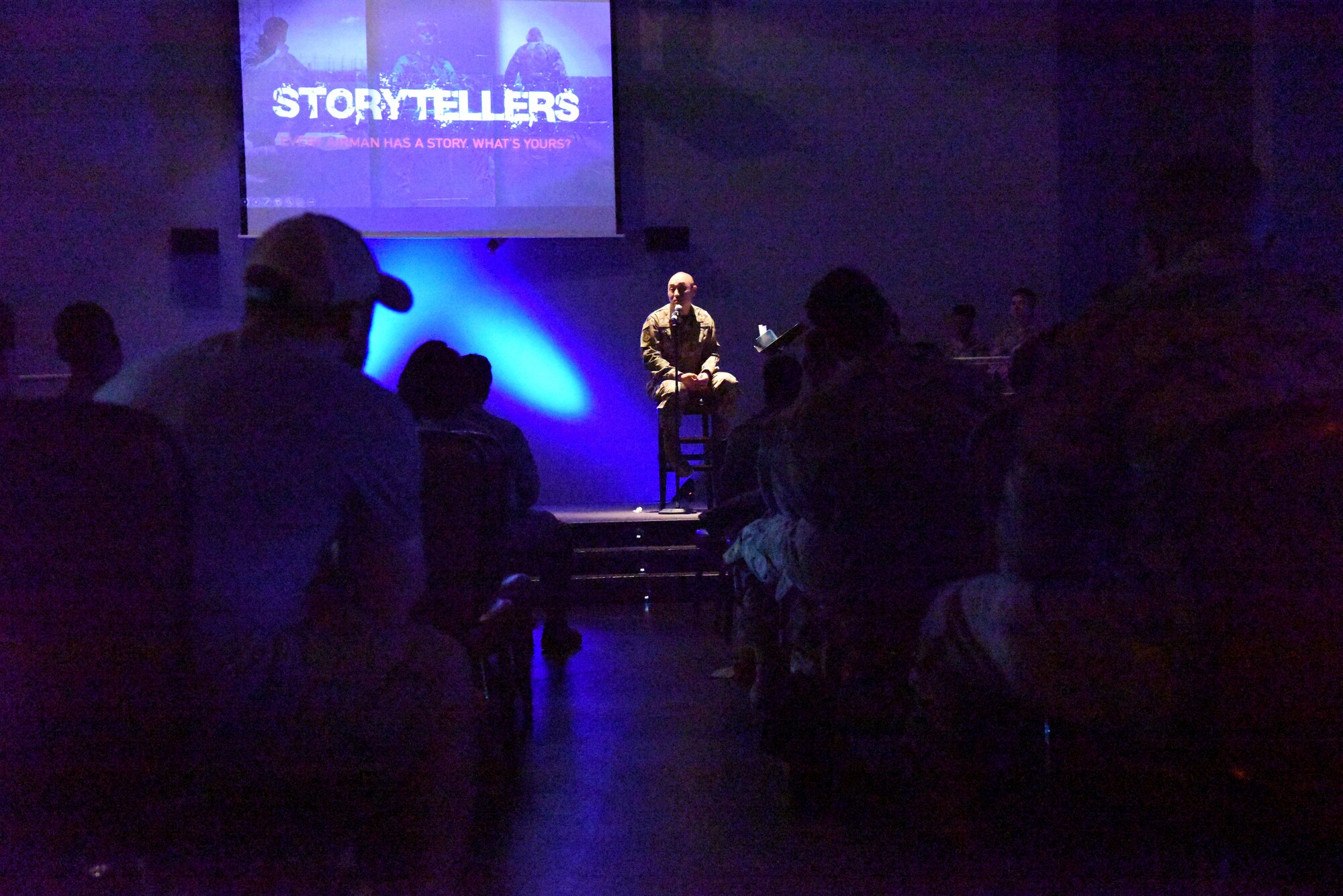 U.S. Air Force Tech. Sgt. Boris Weber, Kisling Noncommissioned Officer Academy instructor, explains how he overcame the trials earlier in his life during a Storytellers event on Ramstein Air Base, Germany, June 20, 2019. Instead of allowing the death of a loved one to destroy him, Weber learned to stop hiding his pain and share his struggles and victories with those who are also struggling.