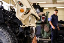 U.S. Marines with a Maintenance Support Team perform maintenance on High Mobility Multipurpose Wheeled Vehicles on Camp Foster, Okinawa, Japan, June 18, 2019. The purpose of an MST is to send a team of Marines from outside units to temporarily provide support to units who are in need of manpower in specific Military Occupational Specialties. (U.S. Marine Corps photo by Sgt. Hailey D. Clay)
