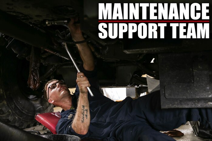 U.S. Marine Corps Cpl. Collin Lourie performs maintenance on a Medium Tactical Vehicle Replacement as part of a Maintenance Support Team on Camp Foster, Okinawa, Japan, June 18, 2019.  The purpose of an MST is to send a team of Marines from outside units to temporarily provide support to units who are in need of manpower in specific Military Occupational Specialties. Lourie, a native of Cambridge, New York, is an automotive maintenance technician with Combat Logistics Regiment 35, and was temporarily assigned to an MST to assist Marine Wing Support Squadron 172. (U.S. Marine Corps photo by Sgt. Hailey D. Clay)