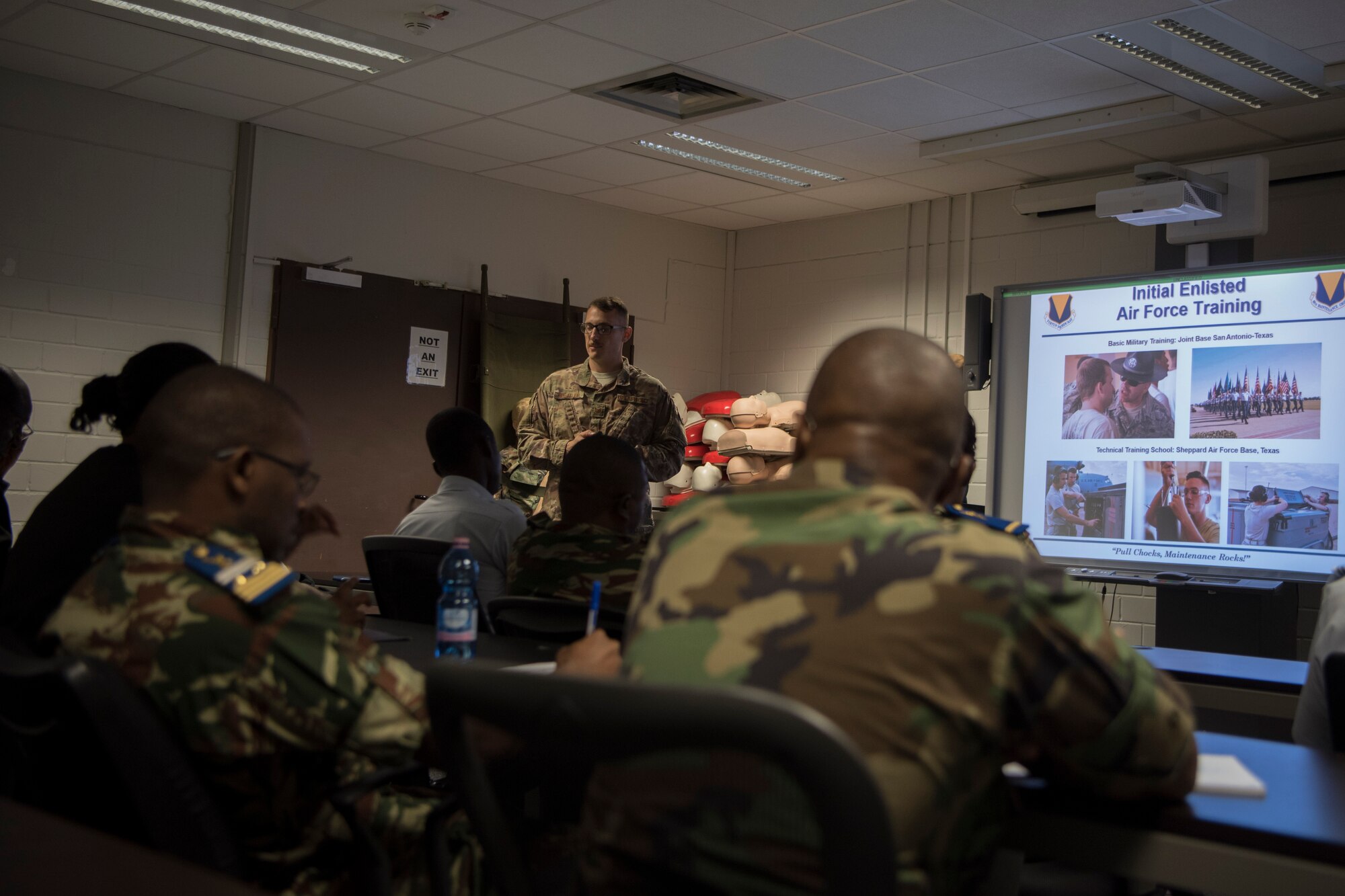 Air force delegates from eight nations learn about U.S. Air Force force development during the African-European Partnership Flight event on Ramstein Air Base, Germany, June 17 - 21, 2019. The A-EPF is a security cooperation program with European and African partner nations to improve professional military knowledge and skills. (U.S. Air Force photo by Senior Airman Kristof J. Rixmann)