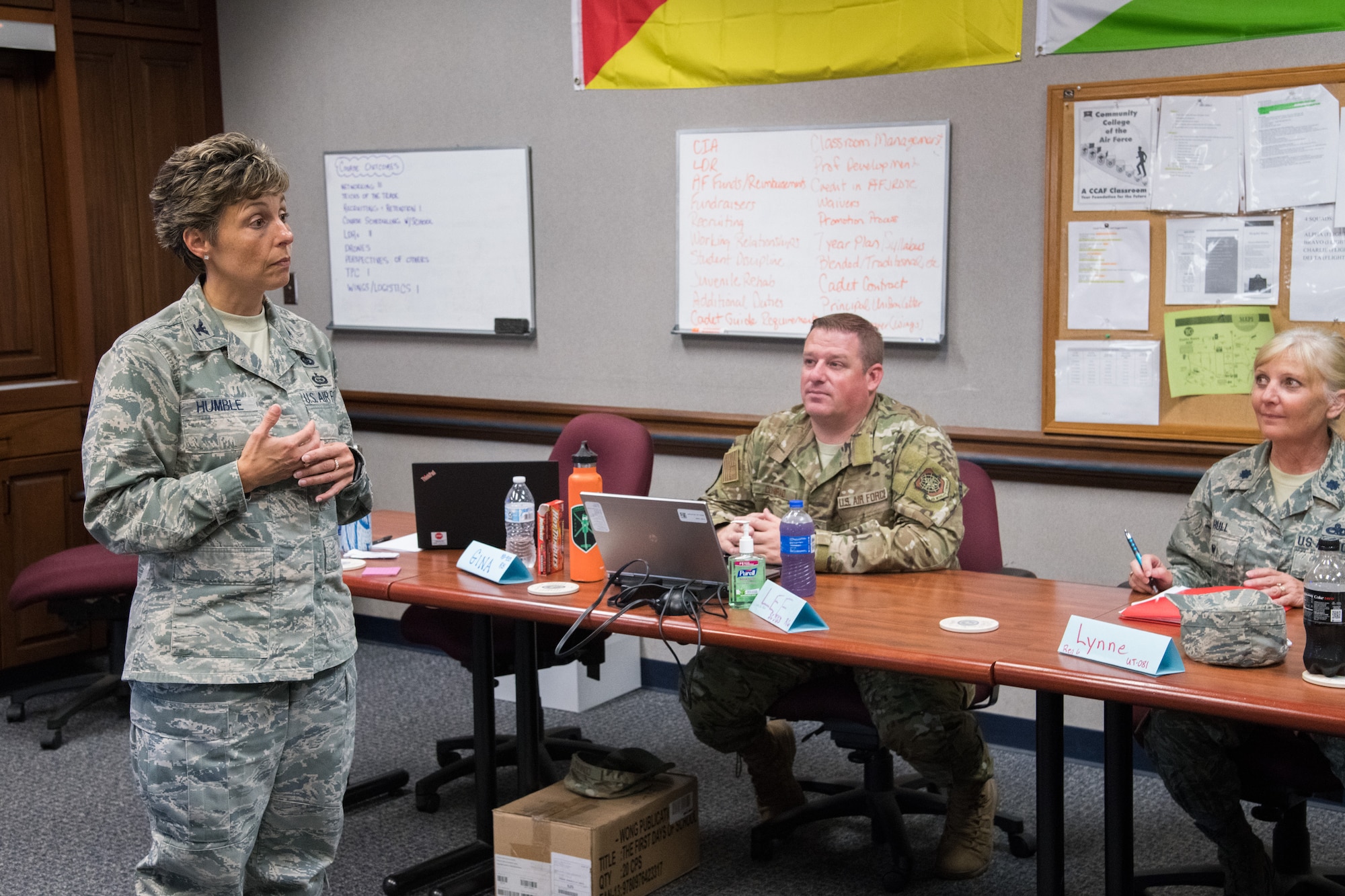 Retired Col. Gina Humble, an Air Force Junior ROTC instructor at Baltimore Polytech Institute, teaches a class, June 20, during the Air Force Junior ROTC Instructor Certification Course held at the Air Force Senior NCO Academy at Maxwell-Gunter Air Force Base, Alabama, June 12-21, 2019. Humble was named the 2019 Air Force Junior ROTC Instructor of the Year, Senior Aerospace Science Instructor category. (U.S. Air Force photo by William Birchfield)