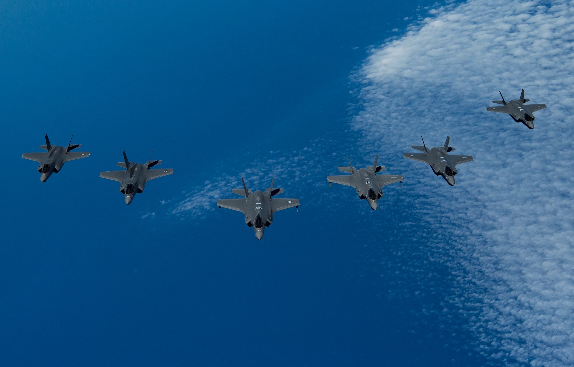 A photo of F-35's from the US, Israel and UK.