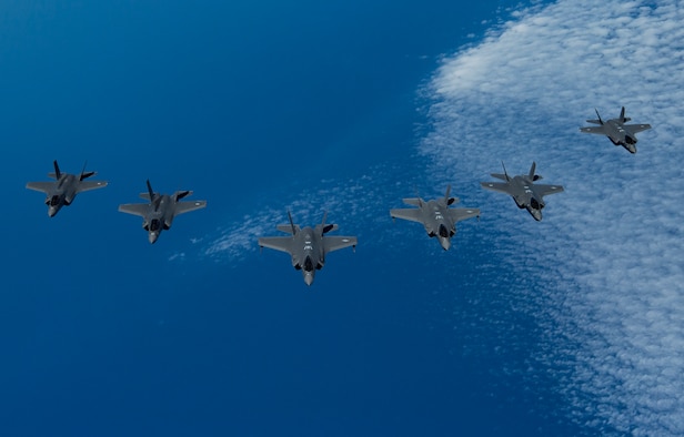 A photo of F-35's from the US, Israel and UK.