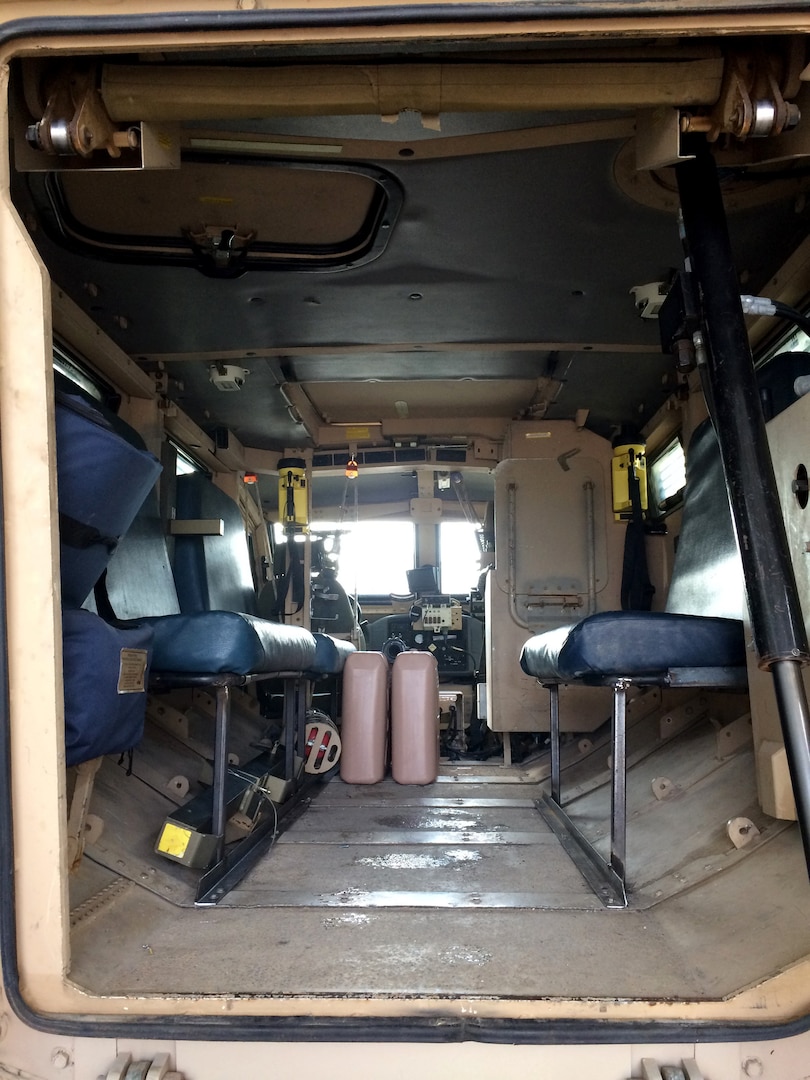Interior modifications like bench seats make the MRAP easier for deputies to use in the vehicle's new role.