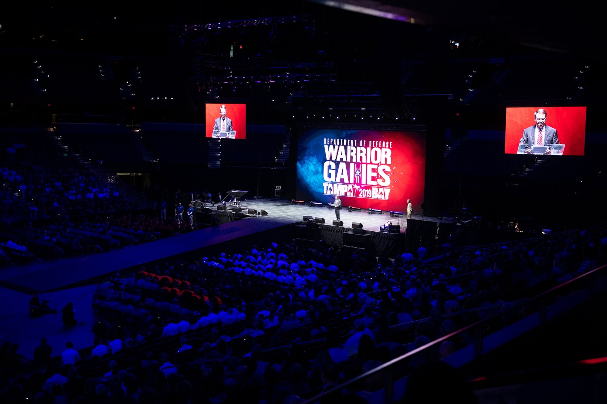 Mr. David L. Norquist, performing the duties of the U.S. deputy secretary of Defense, speaks during the 2019 Department of Defense Warrior Games Opening Ceremony in Tampa Bay, Fla., June 22, 2019. Approximately 300 wounded, ill and injured service members and veterans will participate in 13 athletic competitions over 10 days as U.S. Special Operations Command hosts the 2019 DoD Warrior Games. (DoD photo by U.S. Army Sgt. James K. McCann)