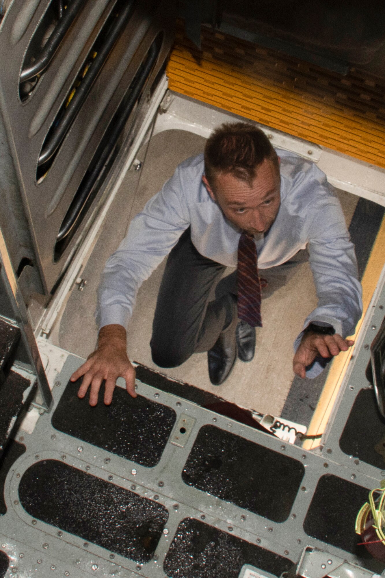 Robert Vass, President of GLOBOSEC Institute, climbs aboard a B-52 Stratofortress during a tour at Barksdale Air Force Base, Louisiana, June 24, 2019.  Vass was one of a dozen delegates from Czech Rep. and Slovakia visiting the 307th Bomb Wing.  GLOBOSEC is a Slovakian-based think tank dedicated to enhancing security, prosperity and sustainability in Europe and throughout the world. (U.S. Air Force photo by Master Sgt. Ted Daigle)