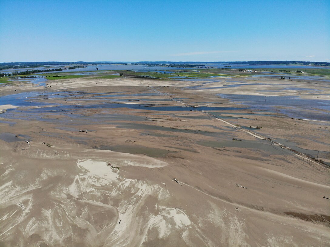 Aerial view showing Levee 575a progress as of June 24, 2019.