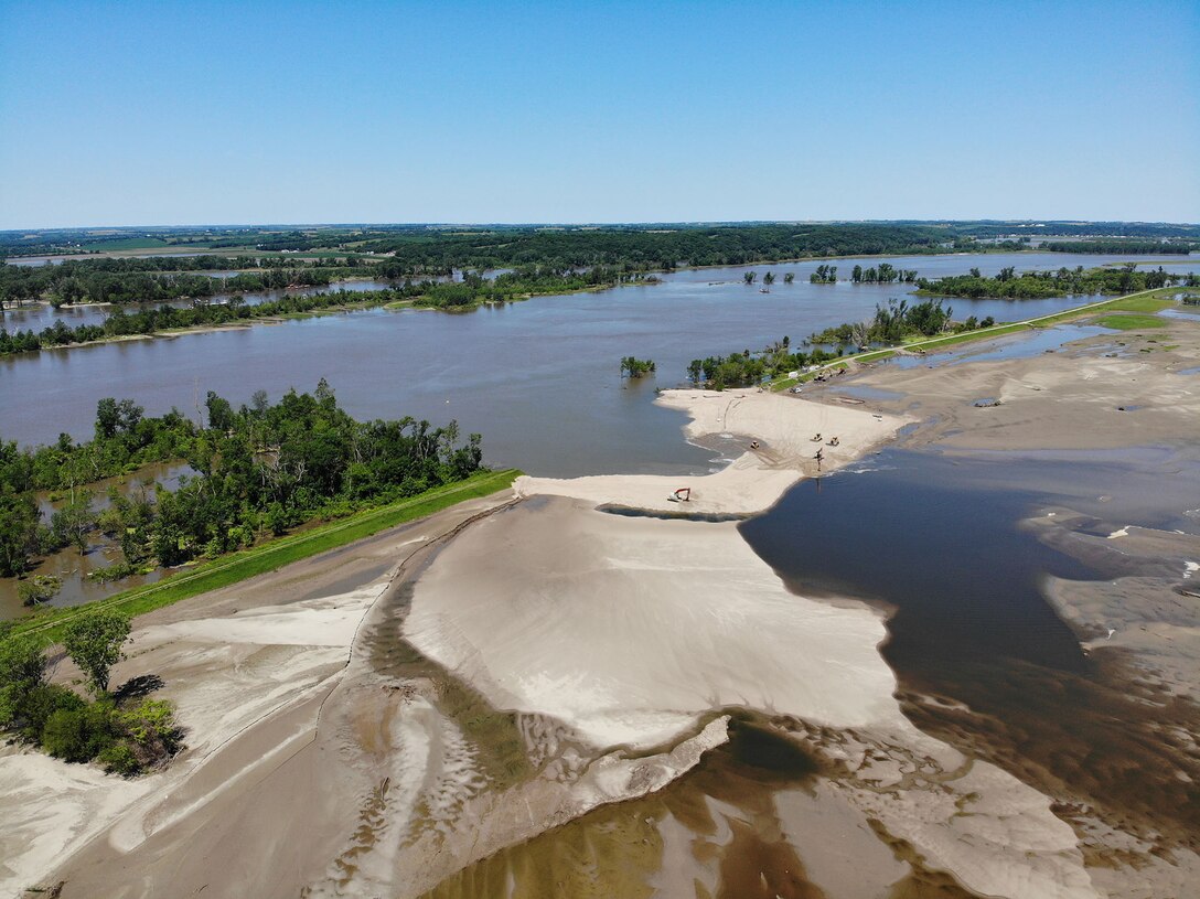 Aerial view showing Levee 575a progress as of June 24, 2019.