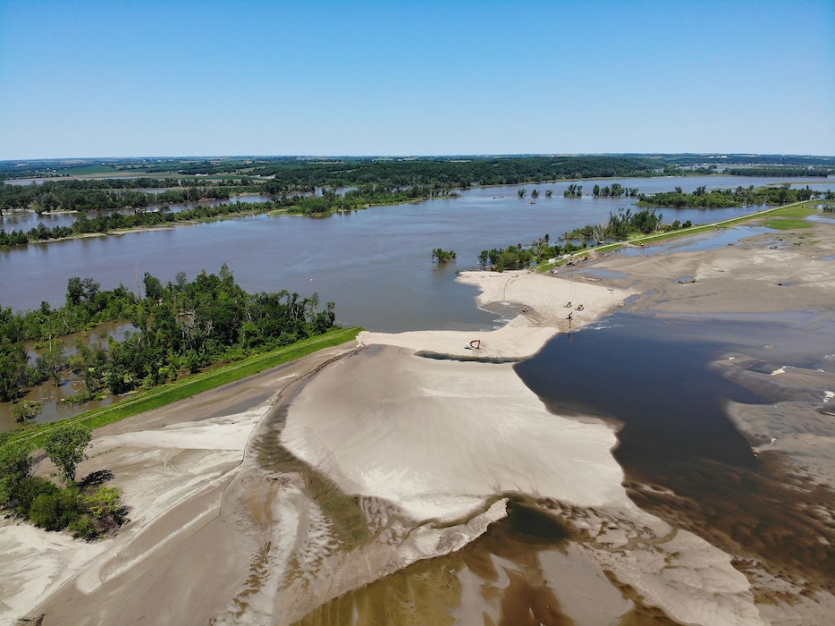 Aerial view showing Levee 575a progress as of June 24, 2019.