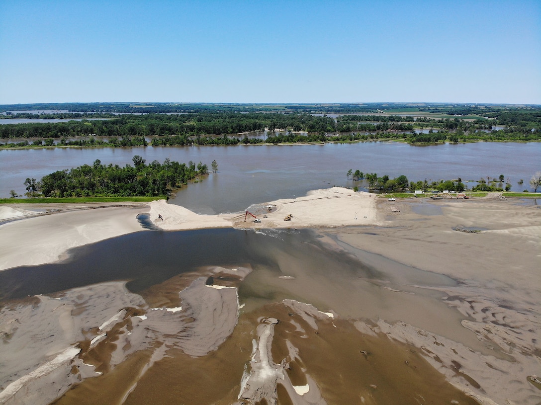 Aerial view showing Levee 575a progress as of June 24, 2019.