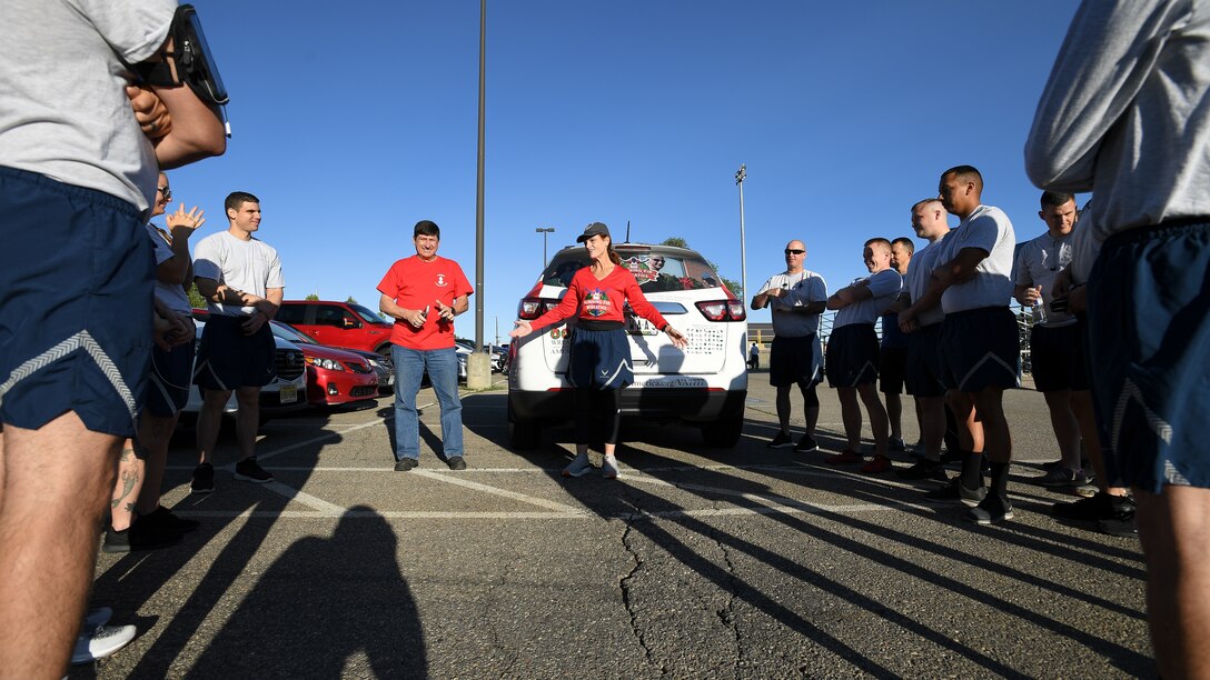 Gold Star Mother Cathy Powers speaks to munitions Airmen assigned to the 388th and 419th Fighter Wings and the 649th Munitions Squadron June 21, 2019, at Hill Air Force Base, Utah. Cathy's son, Bryce Powers, passed away April 26, 2013, after a vehicle accident in Japan. Bryce was assigned to a munitions unit at the time of the accident. He is now buried in Section 60 at Arlington National Cemetery. (U.S. Air Force photo by R. Nial Bradshaw)