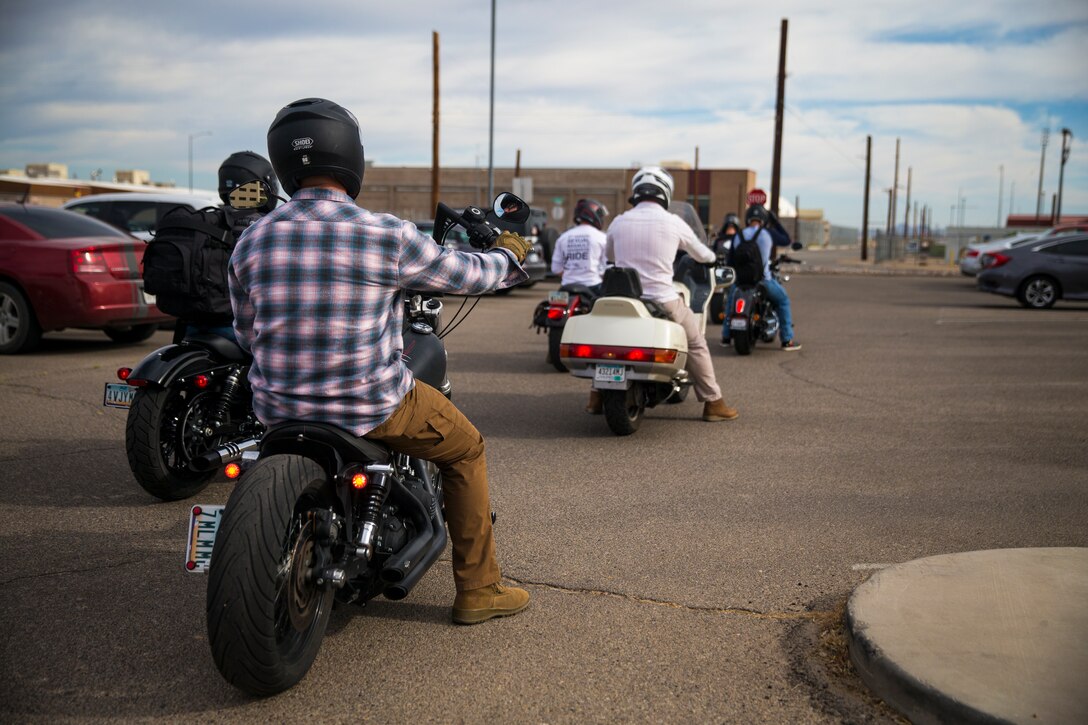 U.S. Marines with Marine Corps Air Station (MCAS) Yuma's Headquarters and Headquarters Squadron receive their monthly motorcycle safety brief at MCAS Yuma, Ariz., June 13, 2019. The Marine Corps is striving to improve the motorcycle mishap rate by ensuring all Marines have the appropriate motorcycle training.(U.S. Marine Corps photo by Lance Cpl John Hall)