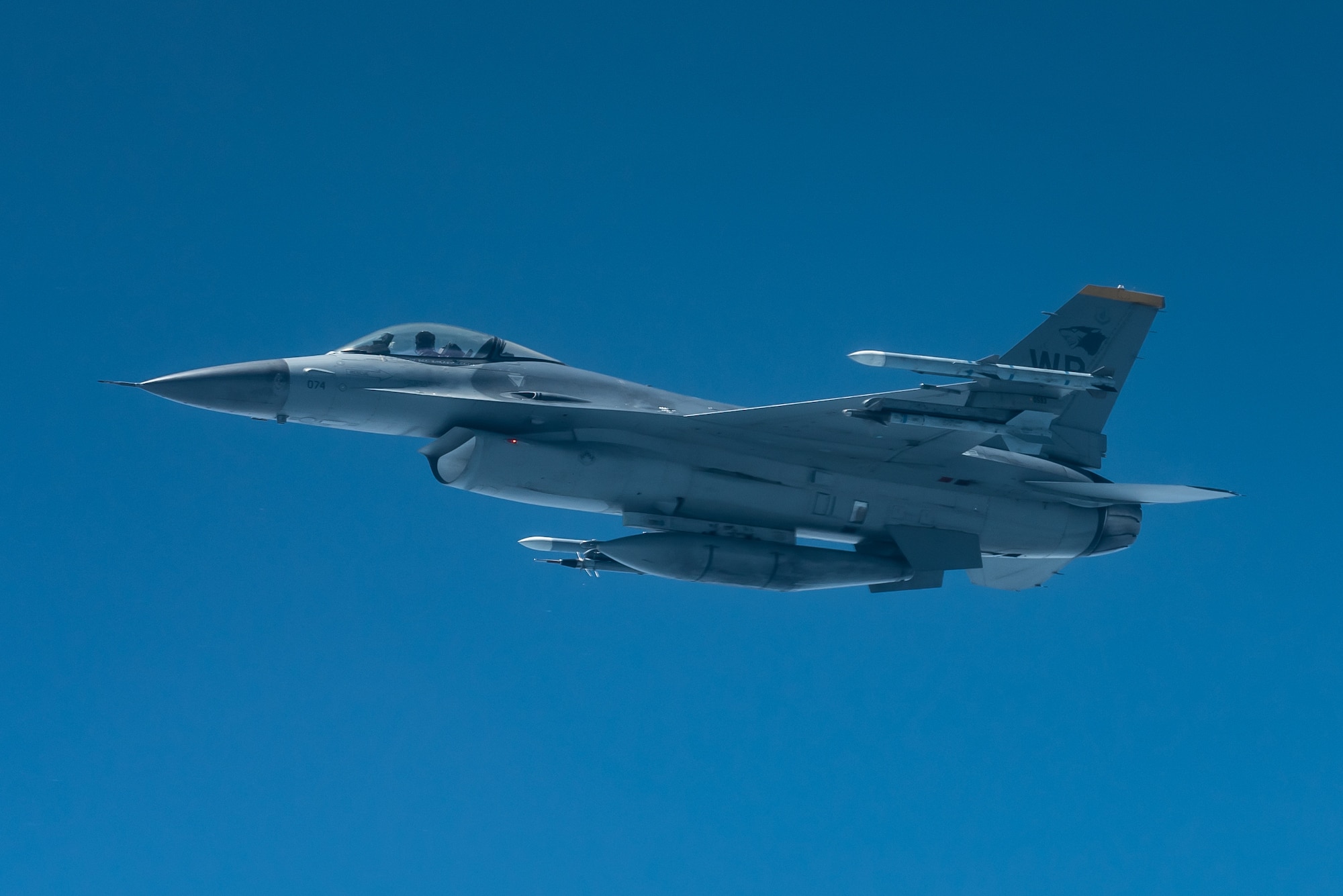 An F-16 Fighting Falcon from the 8th Fighter Wing, Kunsan Air Base, Republic of Korea, flies during a training exercise June 18, 2019. The 8th FW provides worldwide deployable forces with a sustained forward presence focused on maintaining a free-and-open Indo-Pacific. (U.S. Air Force photo by Airman 1st Class Matthew Seefeldt)