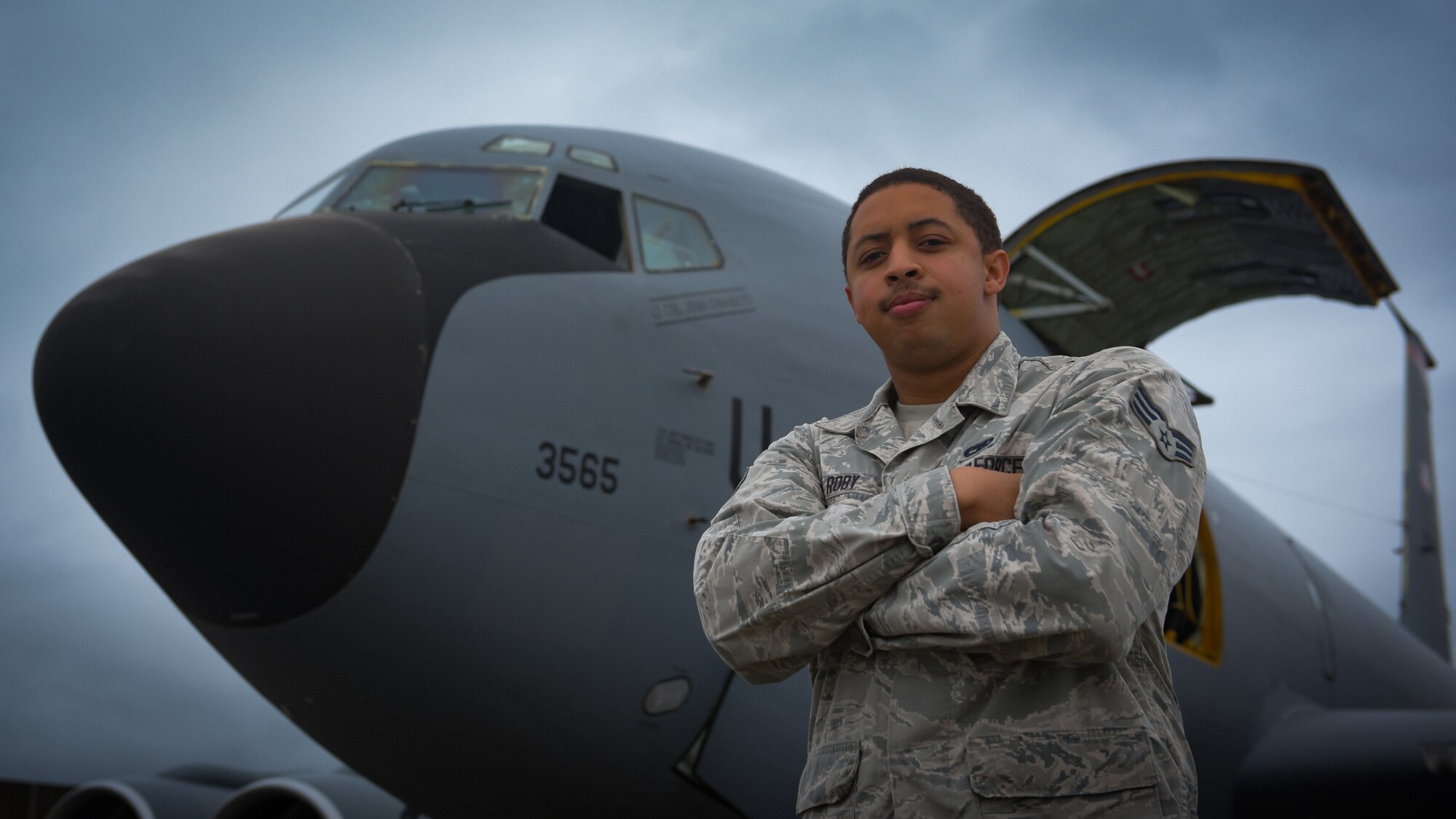 Senior Airman Brandon Roby, crew chief assigned to the 718th Aircraft Maintenance Squadron, poses for a photo on Kadena Air Base, June 24, 2019.