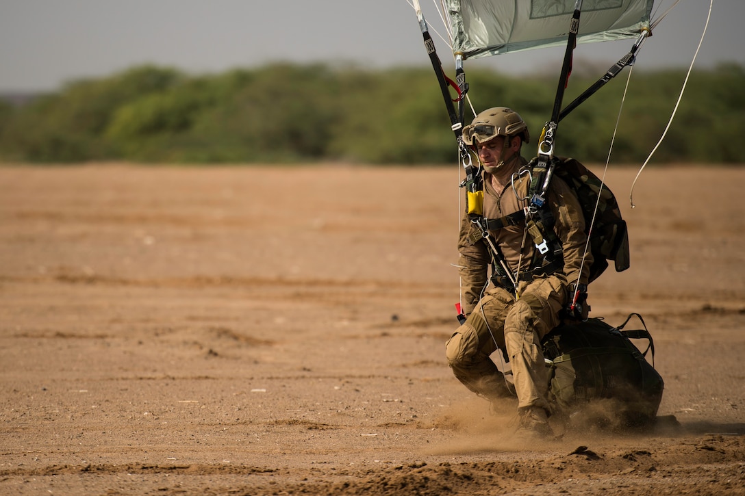 The 82nd Expeditionary Rescue Squadron performed free fall jumps alongside the French to commemorate the 75th Anniversary of D-Day. The U.S. and French forces perform these exercises together to increase partner capacity and strengthen interoperability. (U.S. Air Force photo by Staff Sgt. Devin Boyer)