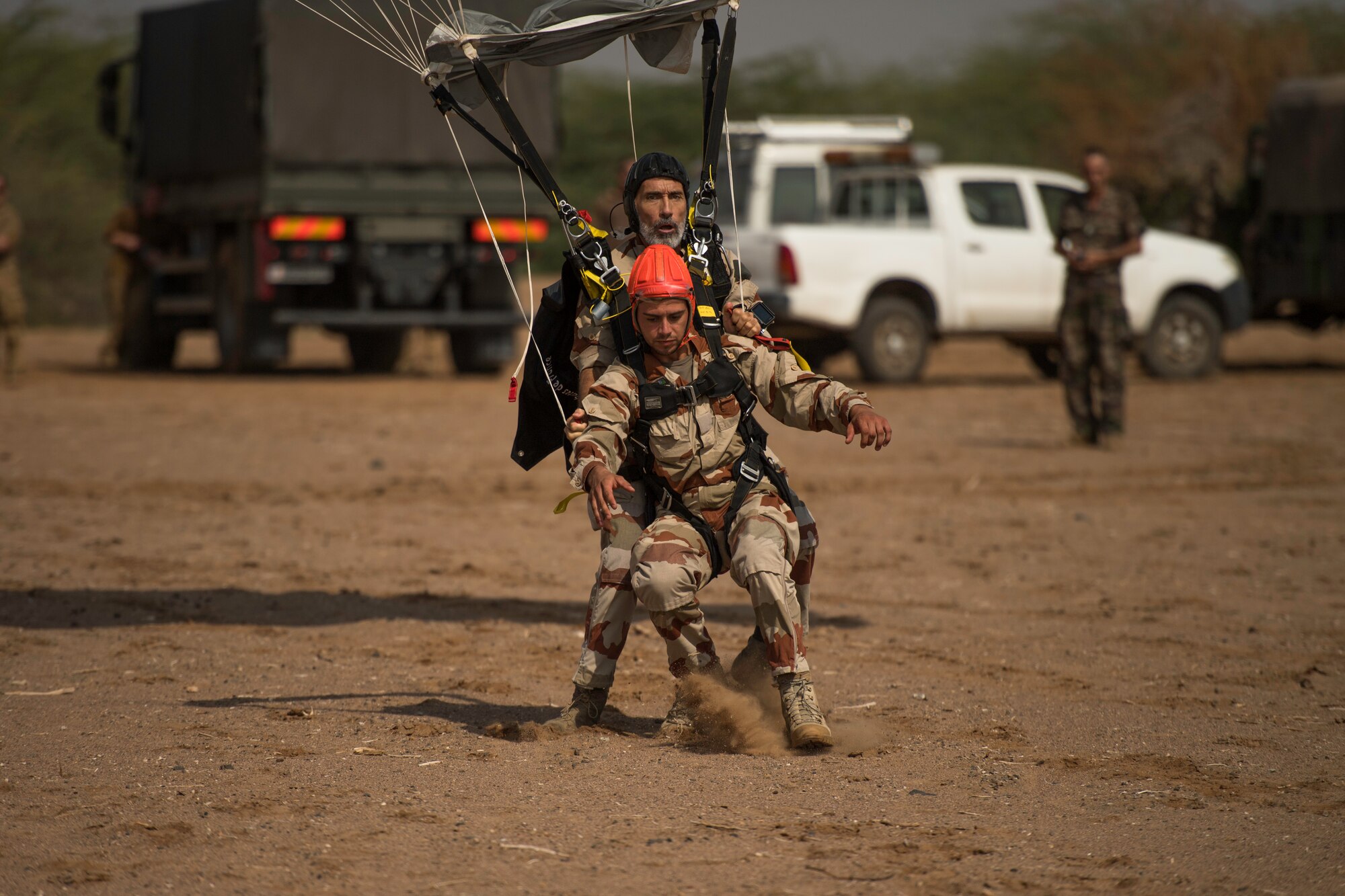 The 82nd Expeditionary Rescue Squadron performed free fall jumps alongside the French to commemorate the 75th Anniversary of D-Day. The U.S. and French forces perform these exercises together to increase partner capacity and strengthen interoperability. (U.S. Air Force photo by Staff Sgt. Devin Boyer)