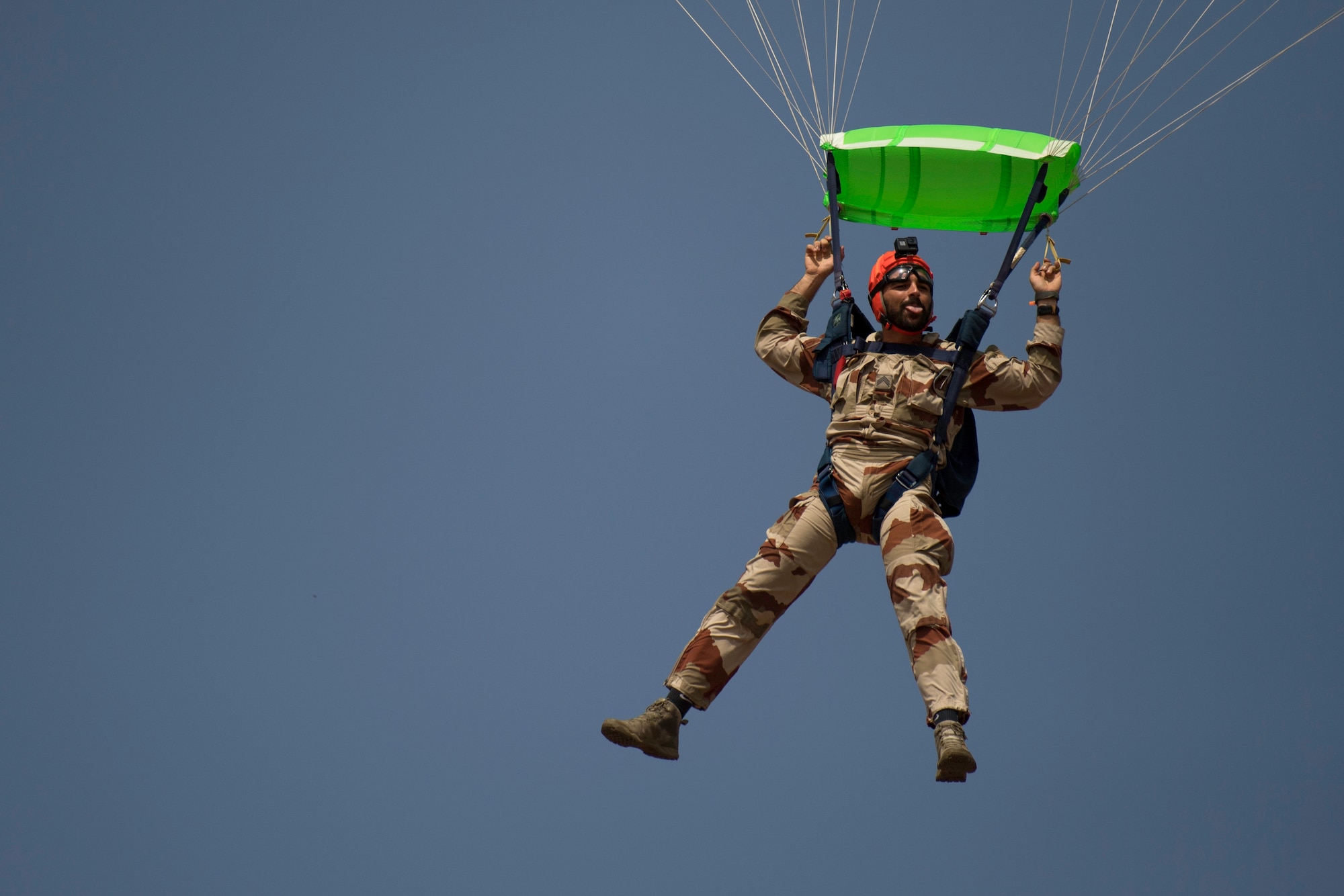 The 82nd Expeditionary Rescue Squadron performed free fall jumps alongside the French to commemorate the 75th Anniversary of D-Day. The U.S. and French forces perform these exercises together to increase partner capacity and strengthen interoperability. (U.S. Air Force photo by Staff Sgt. Devin Boyer)