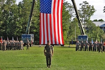 U.S. Marines with 8th Engineer Support Battalion celebrate the change of command on Camp Lejeune, North Carolina, June 19, 2019. During the ceremony Lt. Col. Patrick G. Manson relquished command to Lt. Col. Robert Gerbracht